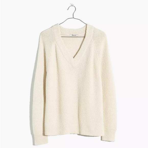 Madewell Arden V-Neck Pullover Chunky Knit Sweater - Almost White - Picture 2 of 10